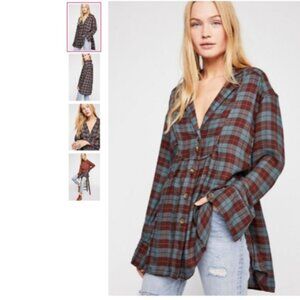 Free People All About The Feels Plaid Button Down